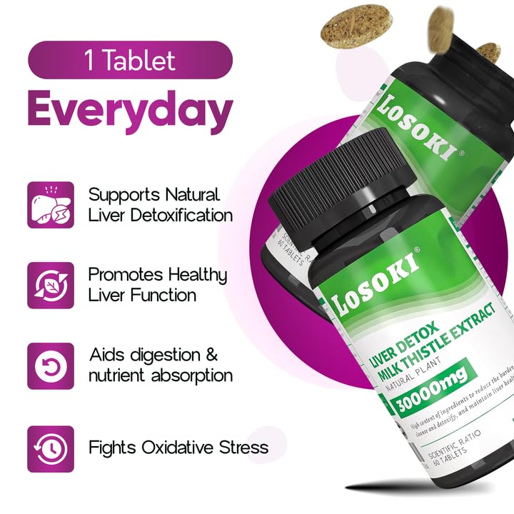 Losoki Liver Detox Supplement with Milk Thistle Extract, Turmeric, Artichoke & Glutathione, 60 Tablets