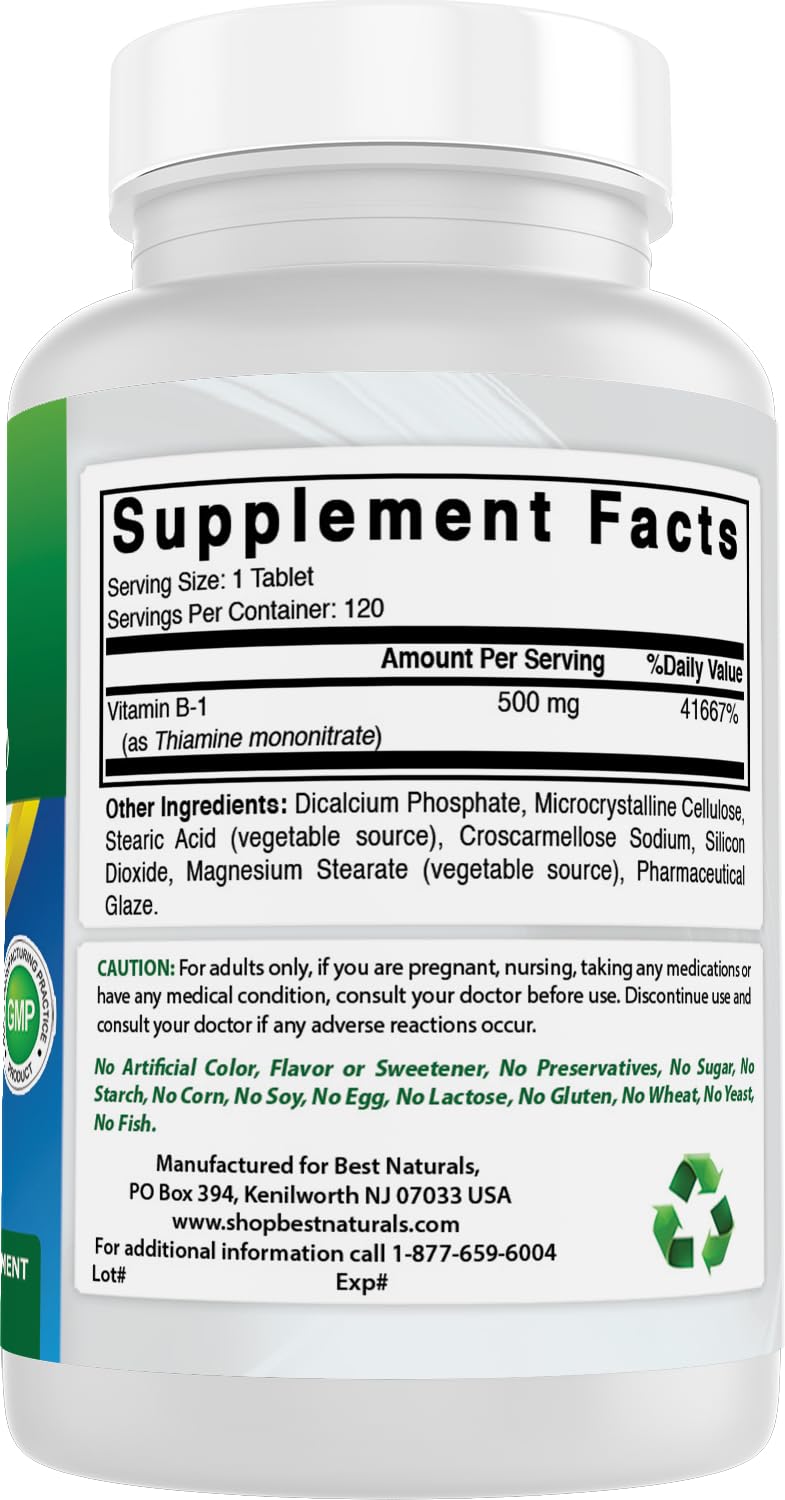 Best Naturals Vitamin B1 as Thiamine Mononitrate 500 mg, 240 Tablets