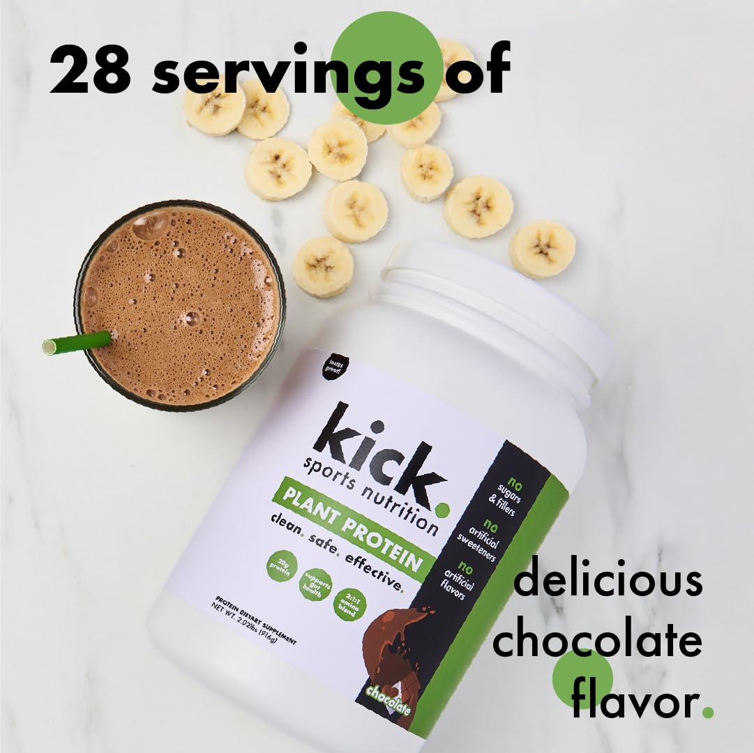 Kick. Sports Nutrition Plant Protein Powder, Chocolate Flavor, Powder, 28 Servings