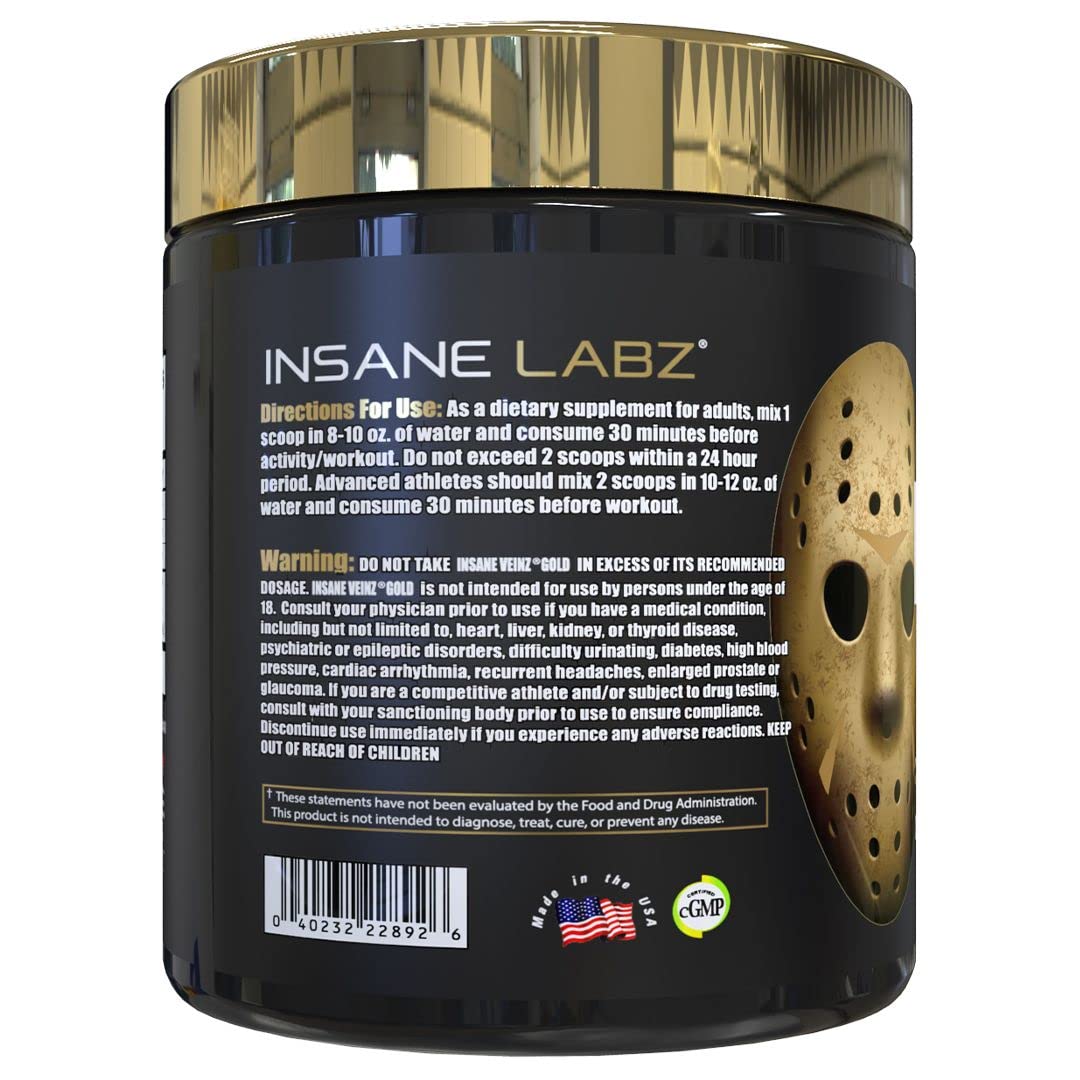 Insane Labz Insane Veinz Gold Nitric Oxide Non Stimulant Pre Workout Powder 56.53