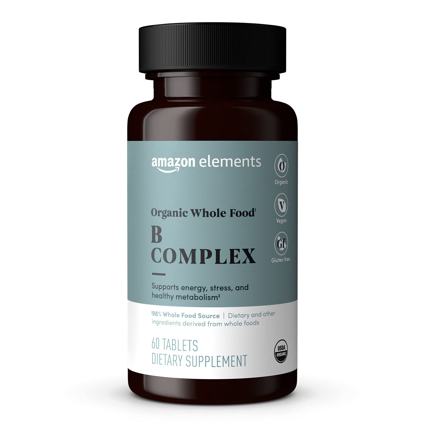 Amazon Elements Organic Whole Food B Complex Tablets, 60 Count