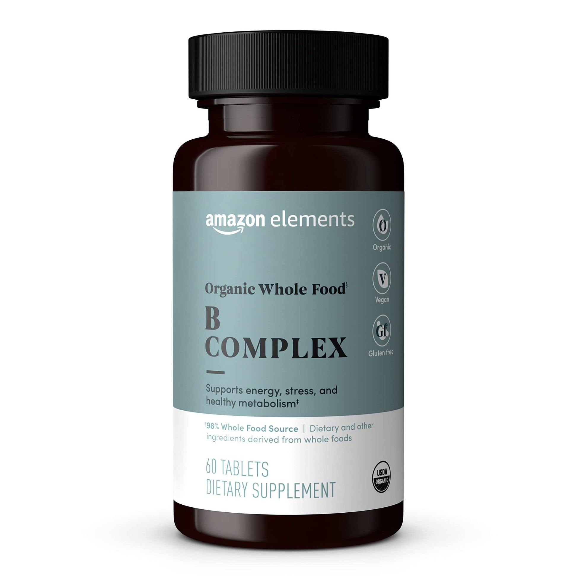 Amazon Elements Organic Whole Food B Complex Tablets, 60 Count
