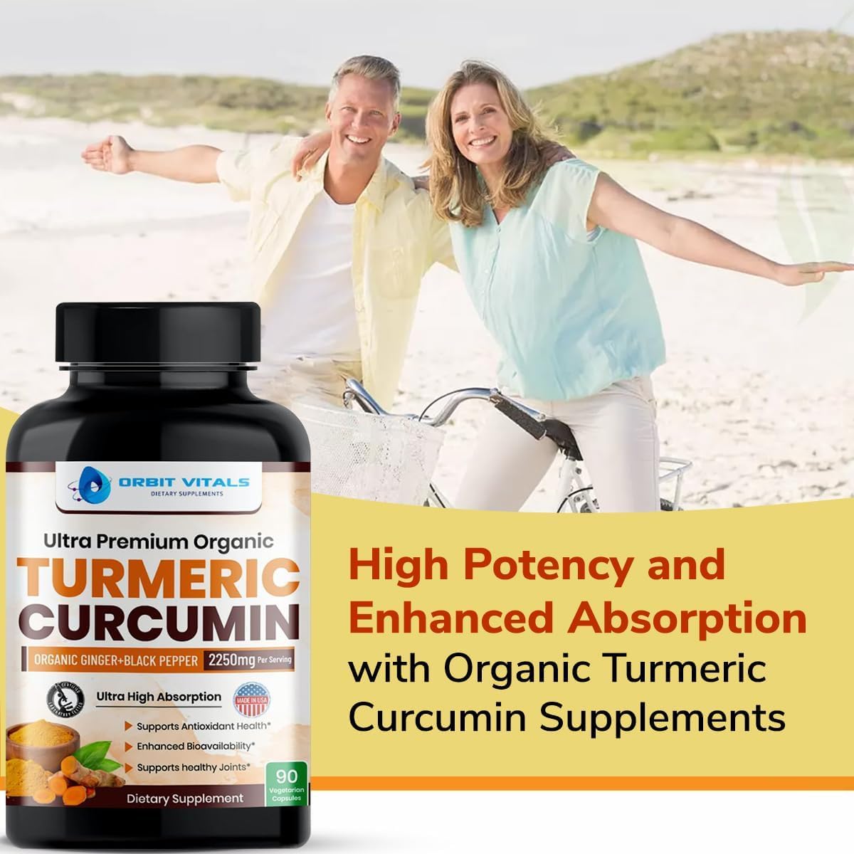 Orbit Vitals Turmeric Curcumin with Black Pepper & Ginger Capsules 90 Count