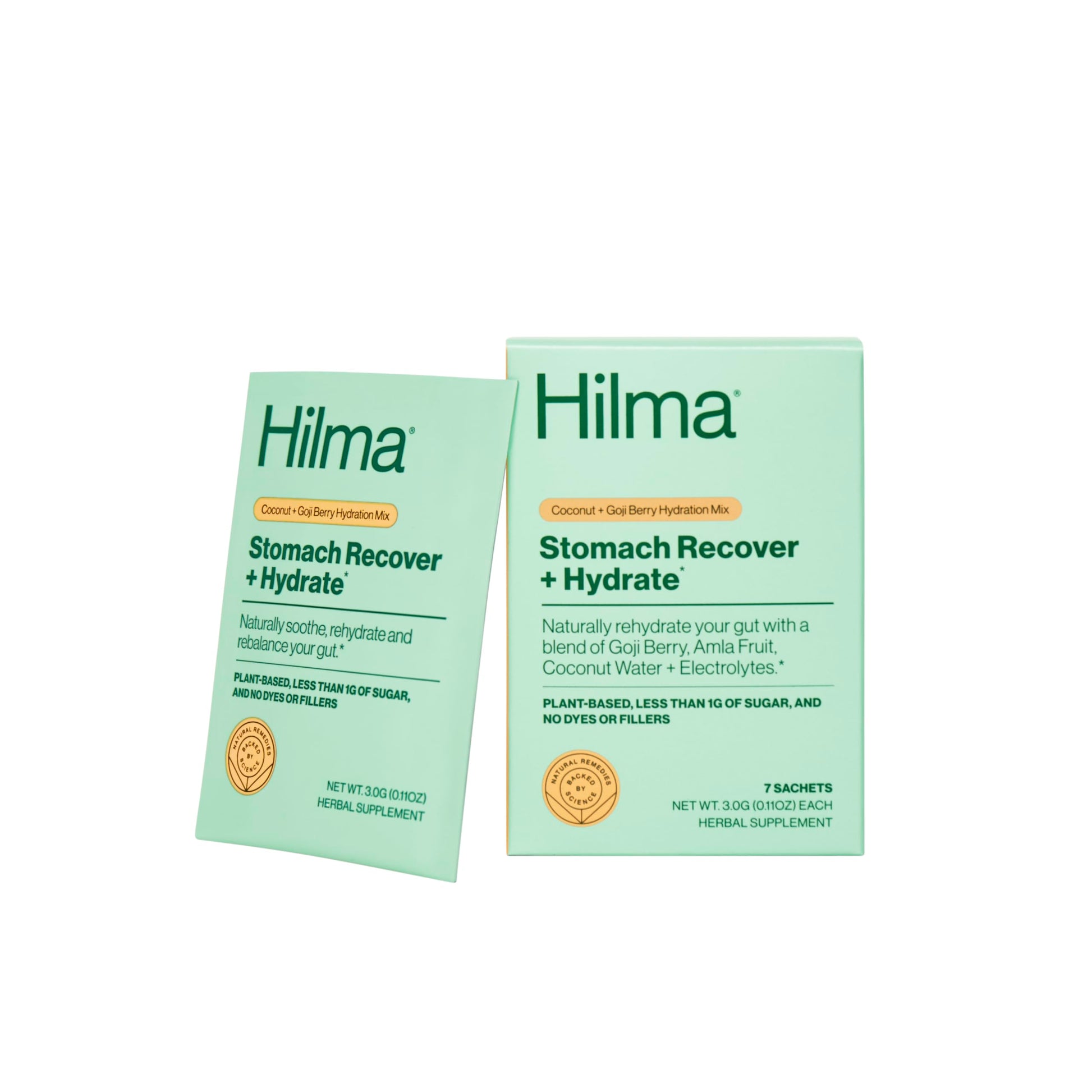 Hilma Stomach Recover and Hydrate Organic Electrolytes Powder for Hydration with Prebiotics and Gastroprotective Herbs, Rebalance Gut with Goji Berry and Coconut Water, Doctor-Formulated, 7