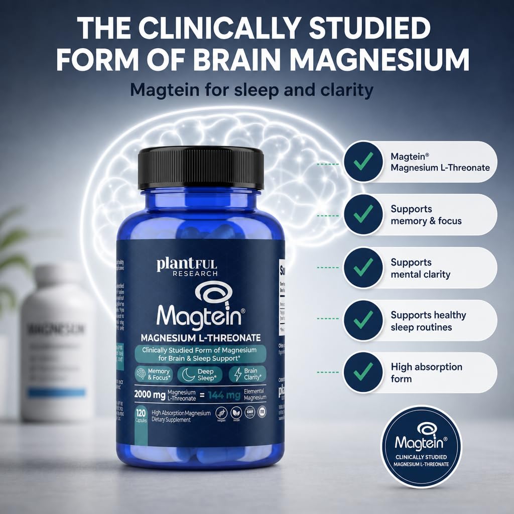 Plantful Research Magnesium L-Threonate Supplement 2000mg per Serving, 120 Capsules