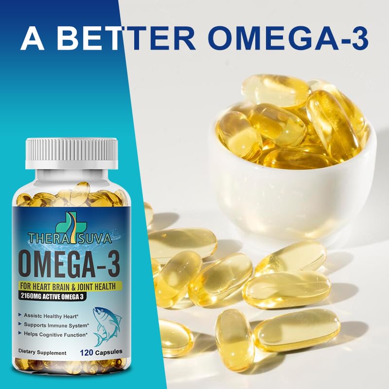 TheraSuva Triple Strength Premium Fish Oil Omega-3 2160mg, EPA 1296mg + DHA 864mg Softgels, 120 Count