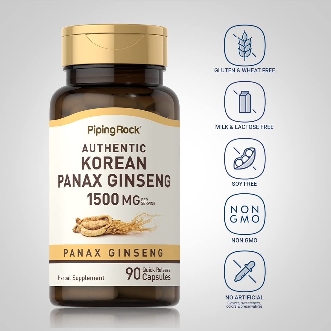 Piping Rock Korean Panax Ginseng Supplement 1500mg Capsules, 90 Capsules