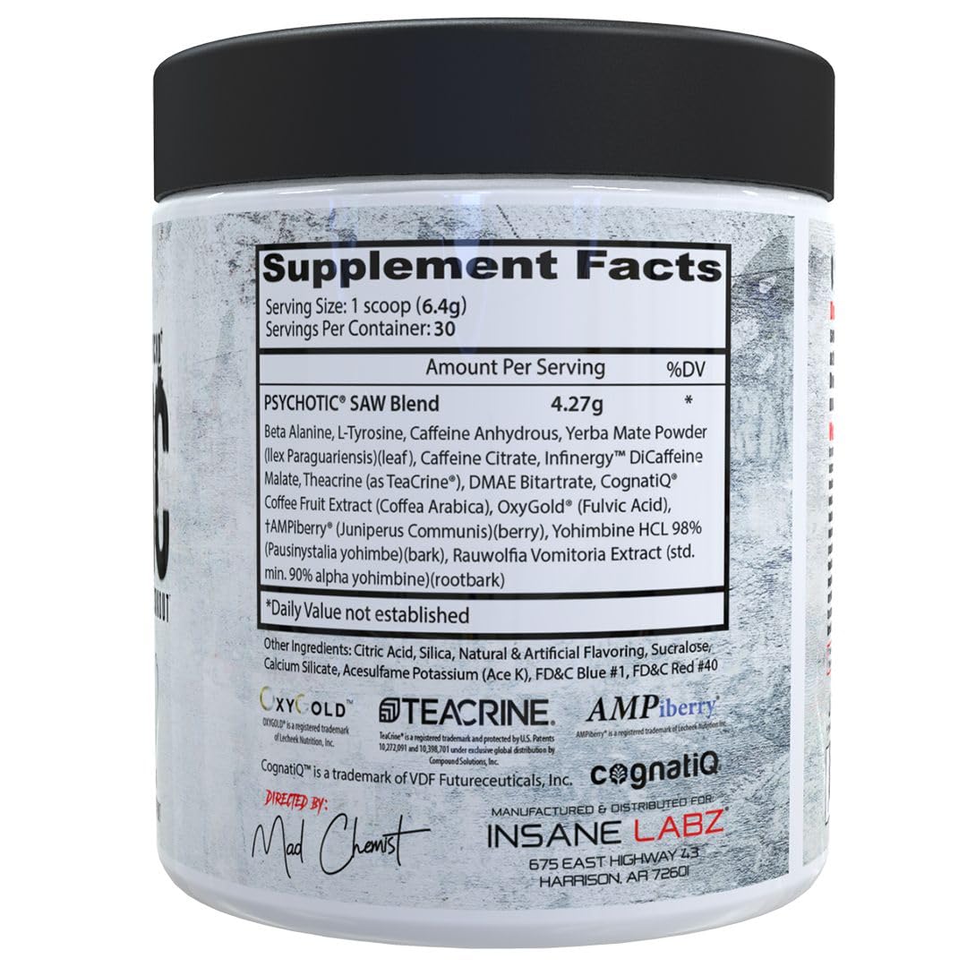 Insane Labz Psychotic Saw Pre Workout Powder, 30 Servings, Grape