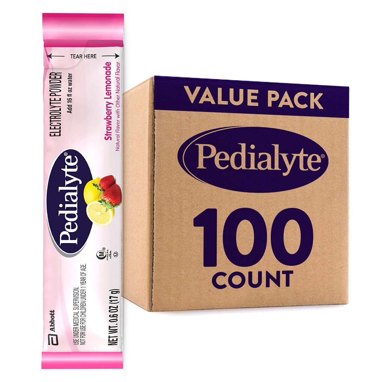Pedialyte Electrolyte Powder Packets, Strawberry Lemonade, 60 Count