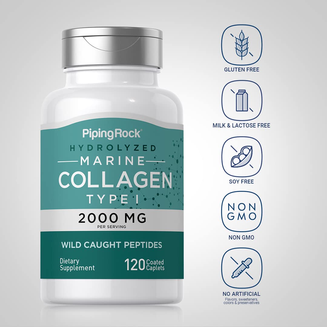 Piping Rock Marine Collagen Peptides 2000mg Caplets, 120 Count