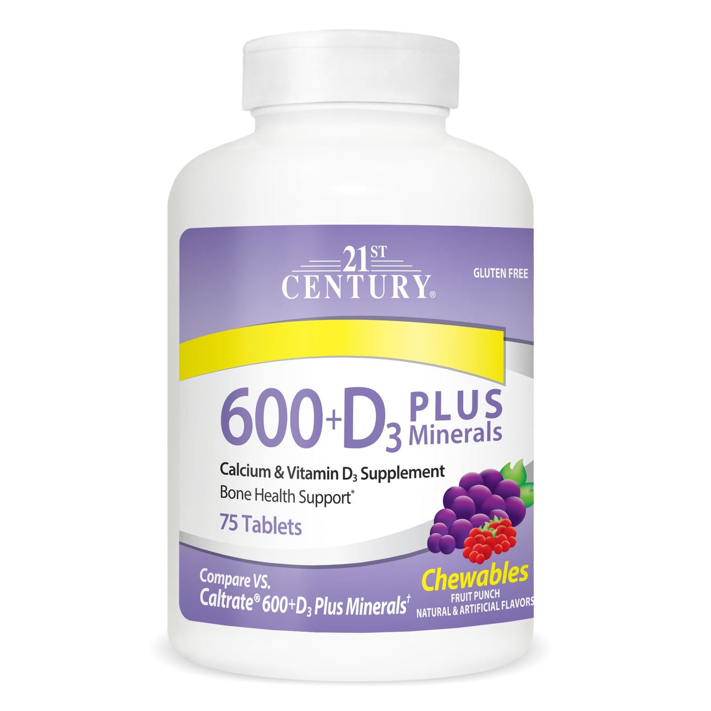 21st Century Calcium 600 mg +D Plus Minerals Chewable Tablets, 75 Tablets