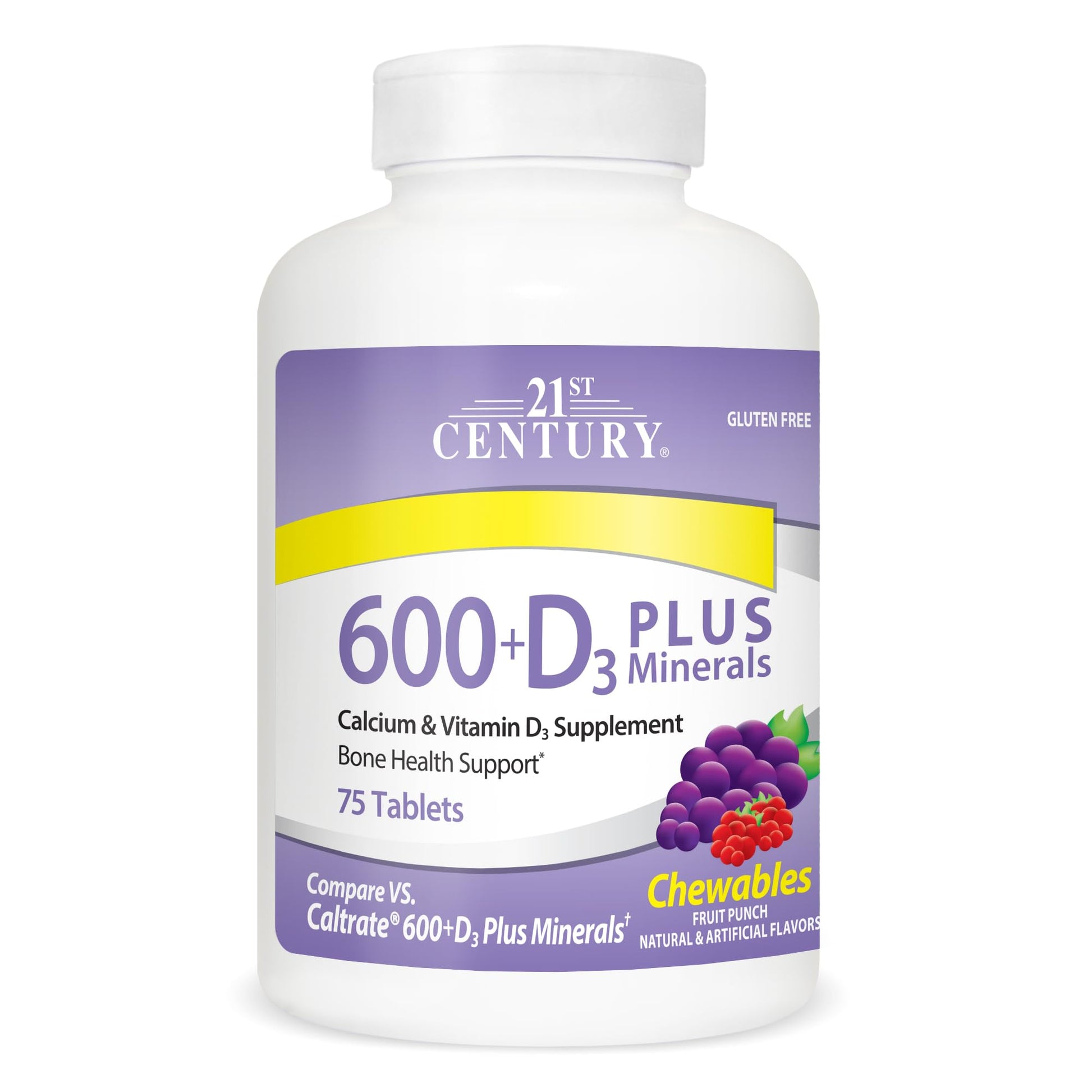21st Century Calcium 600 mg +D Plus Minerals Chewable Tablets, 75 Tablets