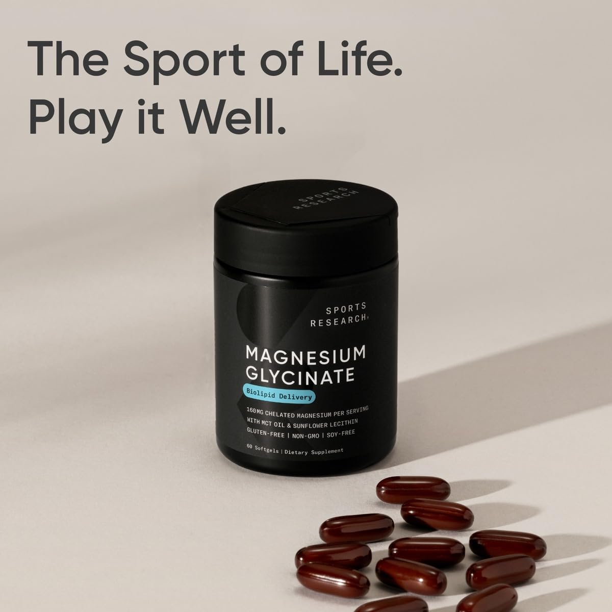 Sports Research Magnesium Glycinate Softgels, 60 Count