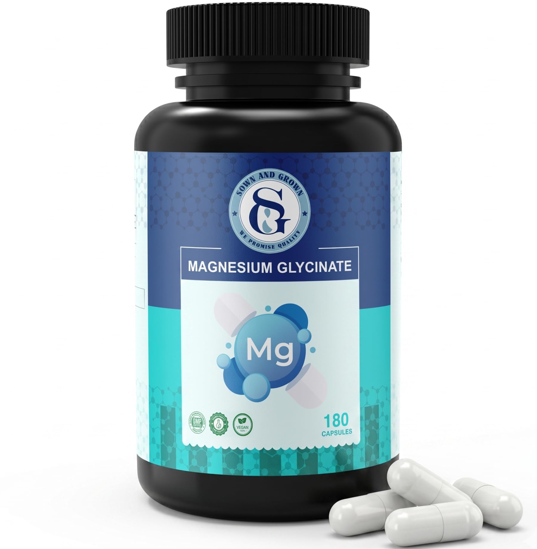 Sownandgrown Magnesium Glycinate Chelated Capsules, 180 Capsules