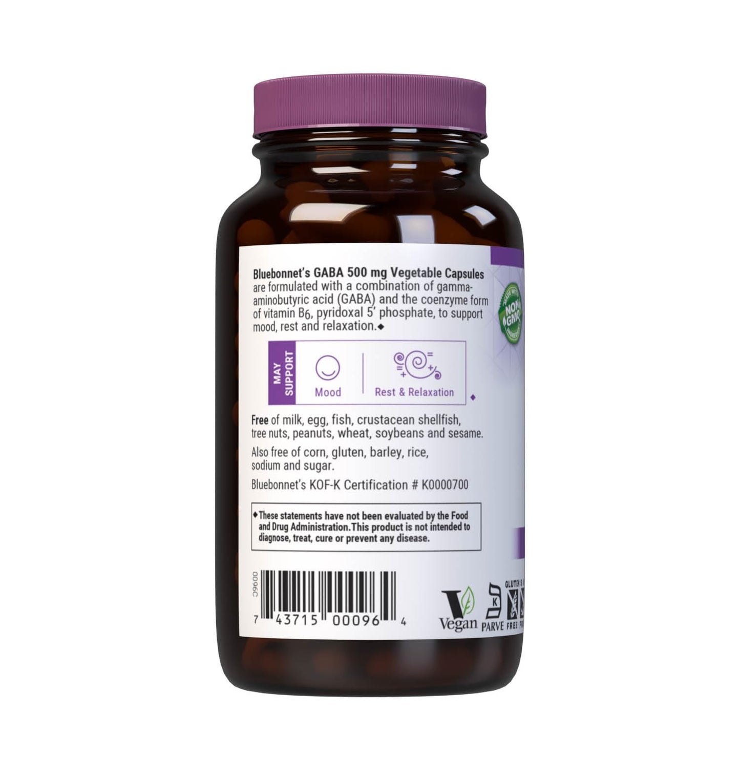 BlueBonnet GABA 500mg Capsules for Stress Relief and Relaxation, 120 Count