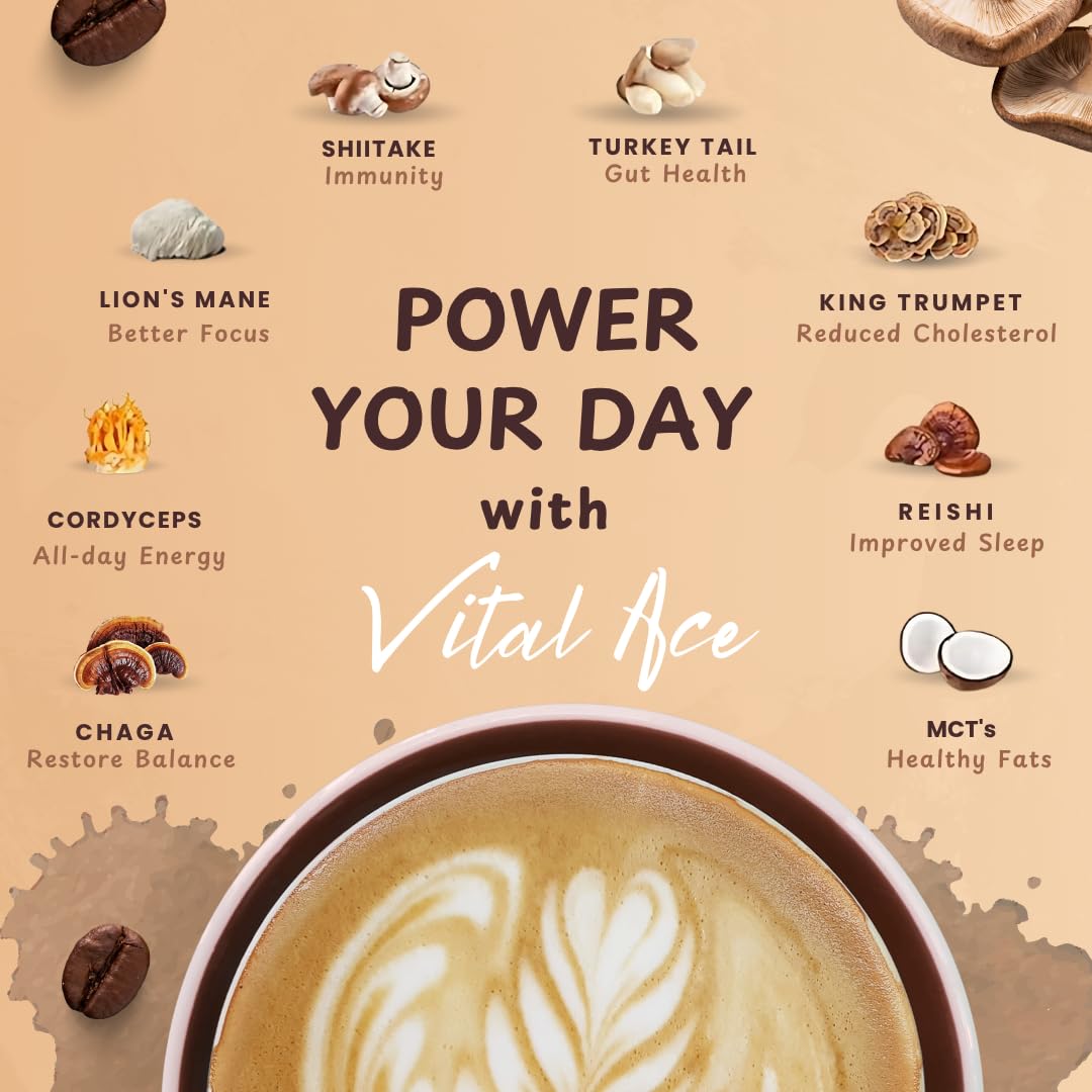 Vital Ace Organic Mushroom Coffee Blend w/Lion's Mane & 7 Adaptogens Powder 6.35 oz
