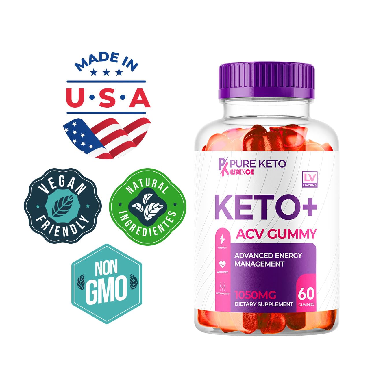LIVORKA Pure Keto Essence Keto ACV Gummies, 180 Gummies
