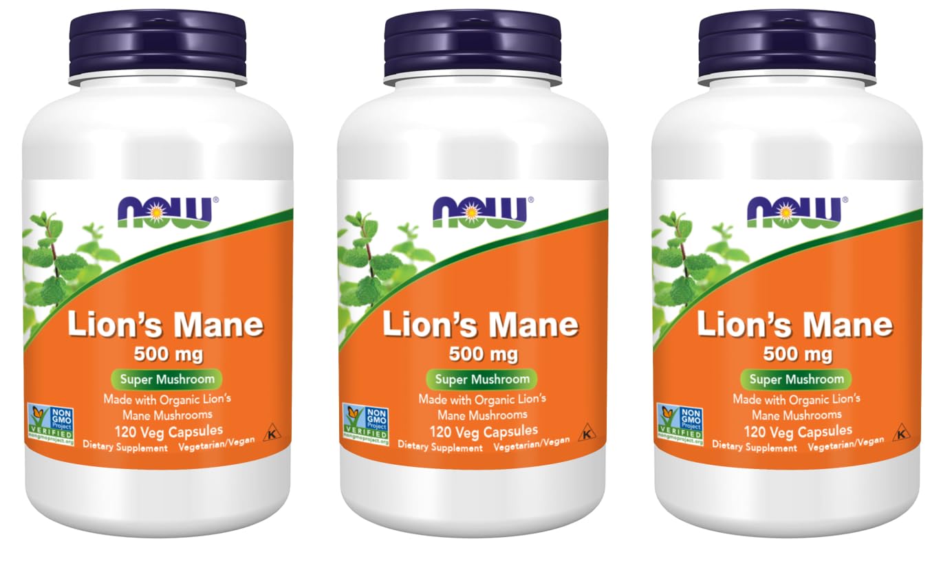 NOW Foods Lion's Mane 500 mg Super Mushroom Capsules, 360 Capsules