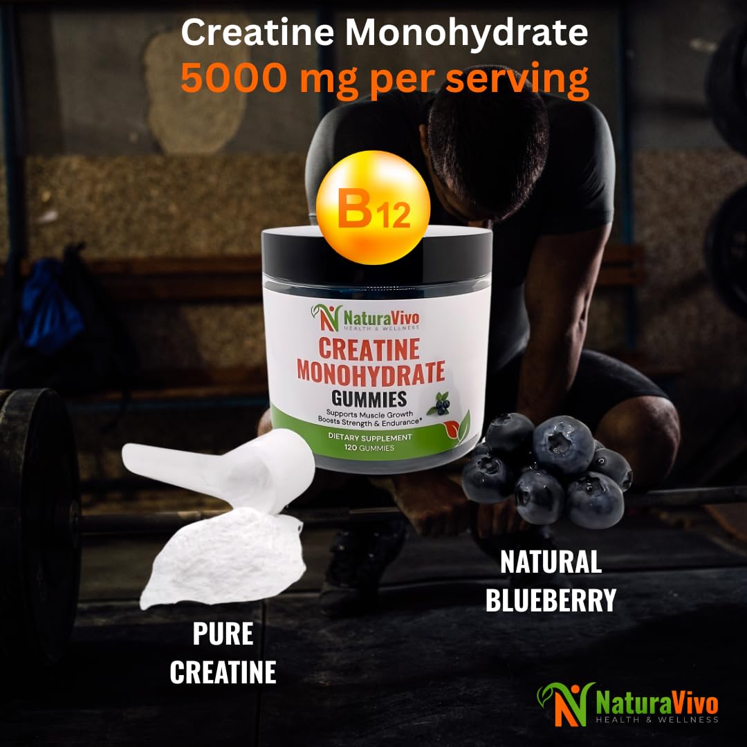 NaturaVivo Health & Wellness Creatine Monohydrate Gummies 5000mg, 120 Count