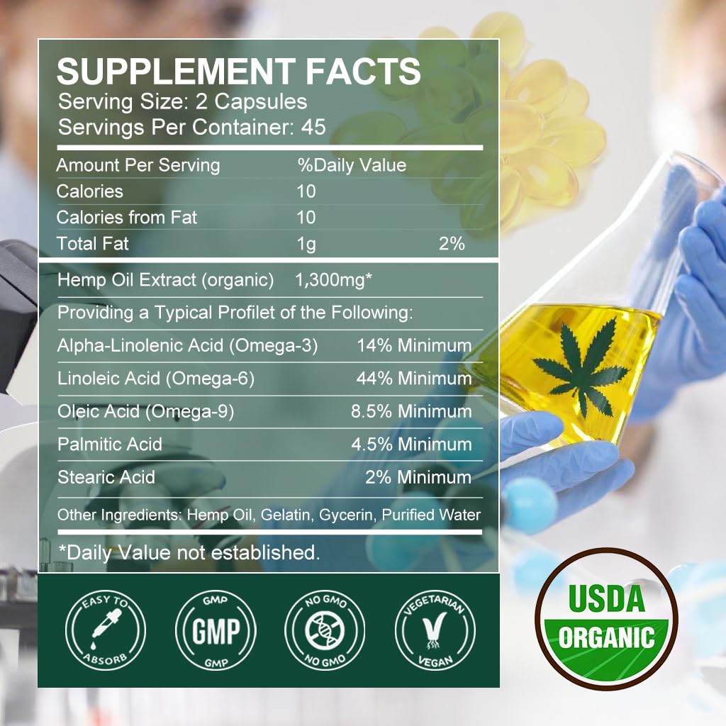 GONGOTA Hemp Oil Capsules 60,000 Max Strength, 100% Organic Hemp Oil, 180 Capsules