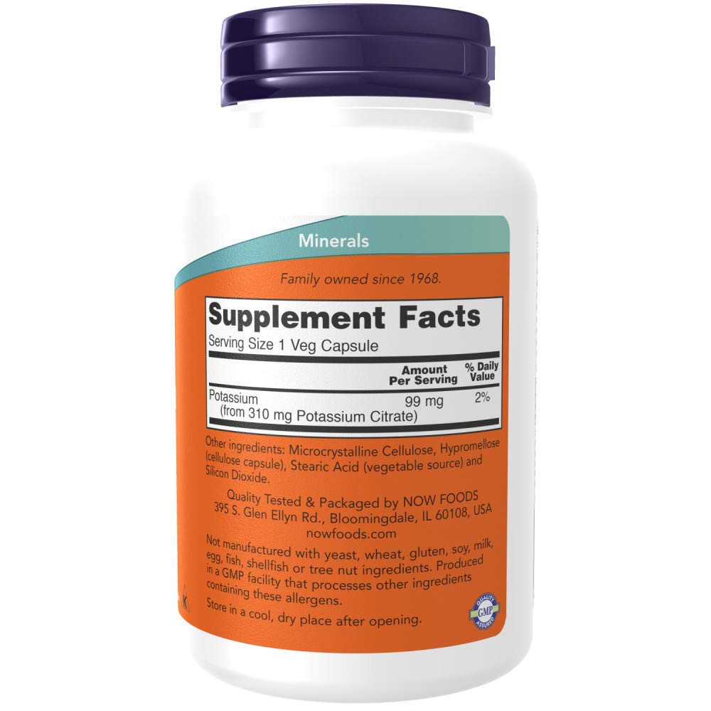 NOW Foods Potassium Citrate 99 mg Capsules, 360 Count