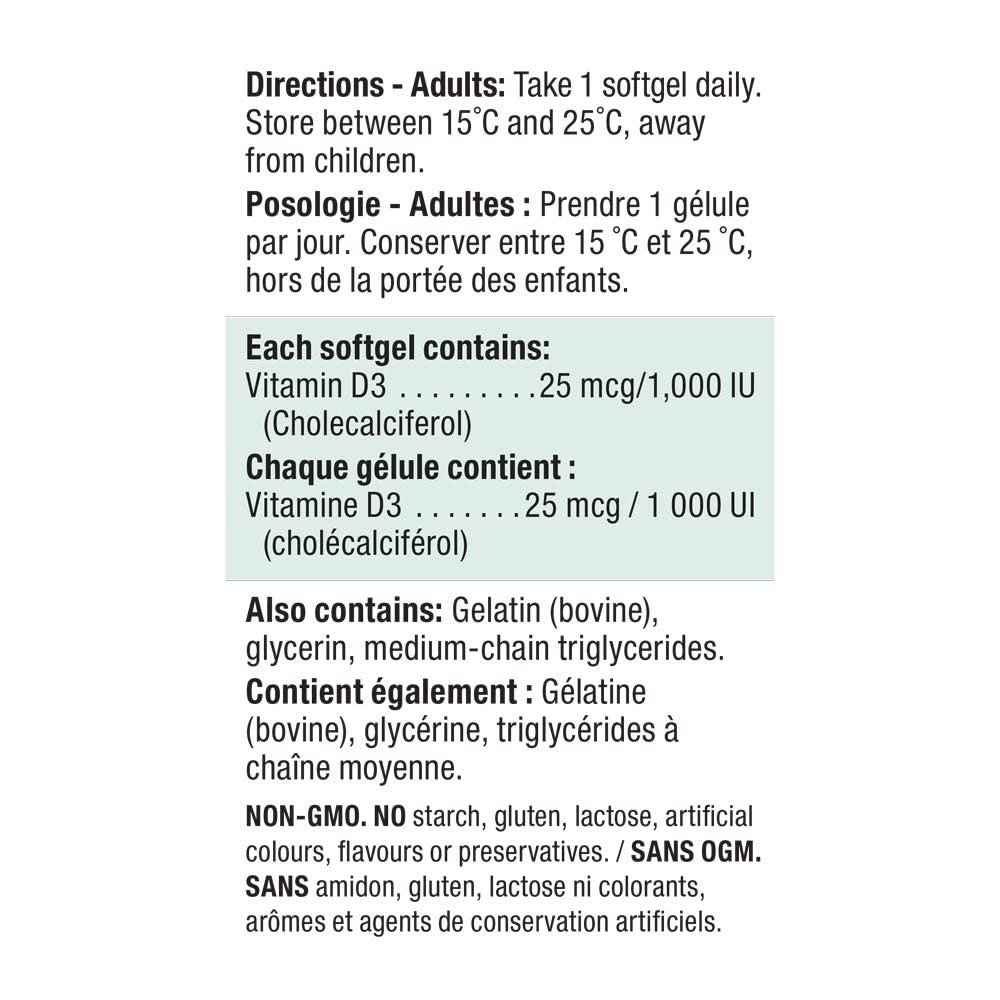 Jamieson Vitamin D 1000IU/25 mcg Softgel 1 Count