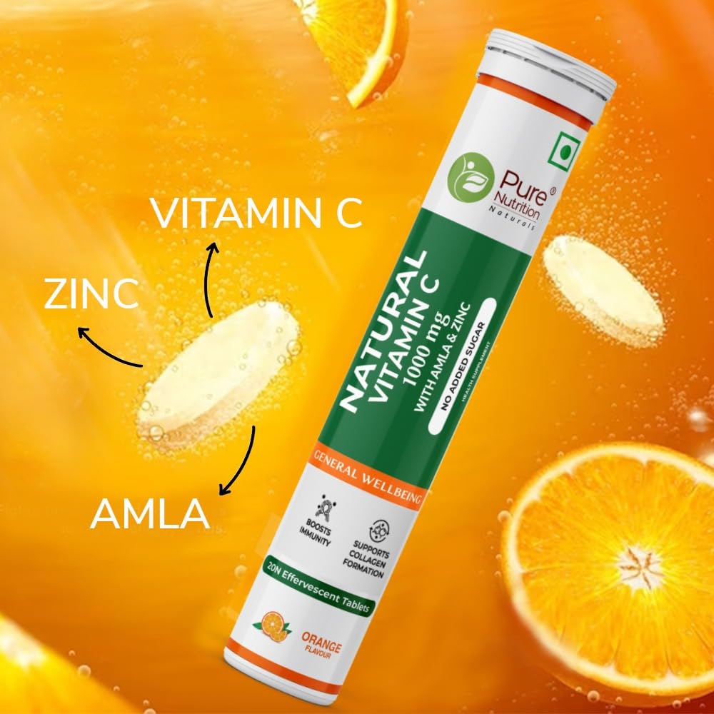 PURE NUTRITION NATURAL TREASURES Vitamin C & Zinc Effervescent Tablets, 40 Tablets
