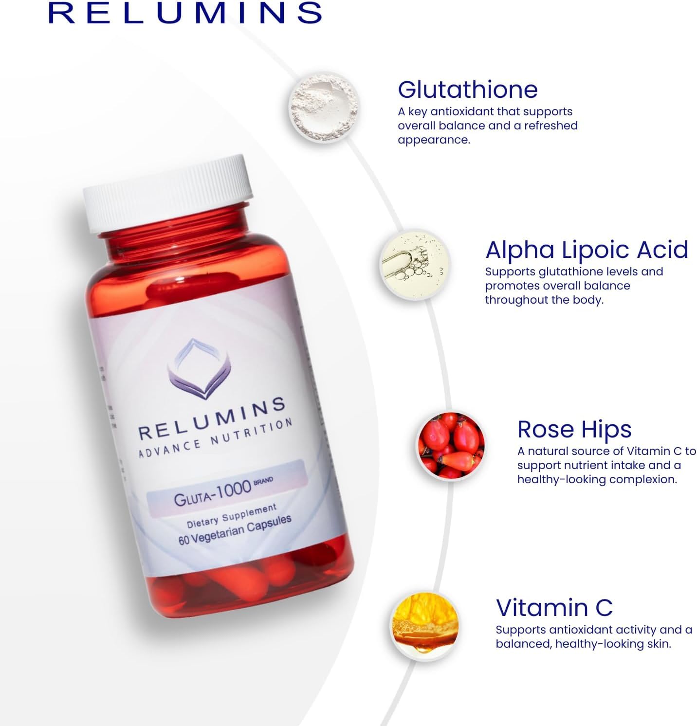 Relumins L-Glutathione Supplement Complex 1000mg with Alpha Lipoic Acid Capsule, 30 Capsules