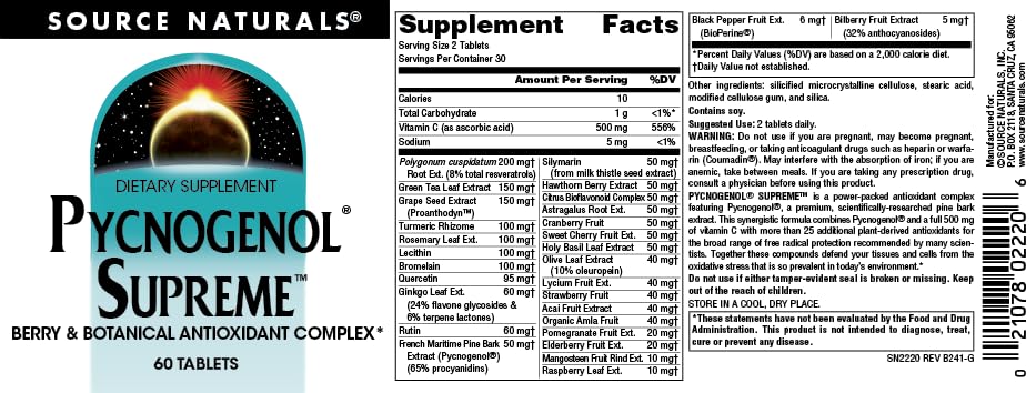Source Naturals Pycnogenol Supreme, Berry & Botanical Antioxidant Complex* 60 Tablets