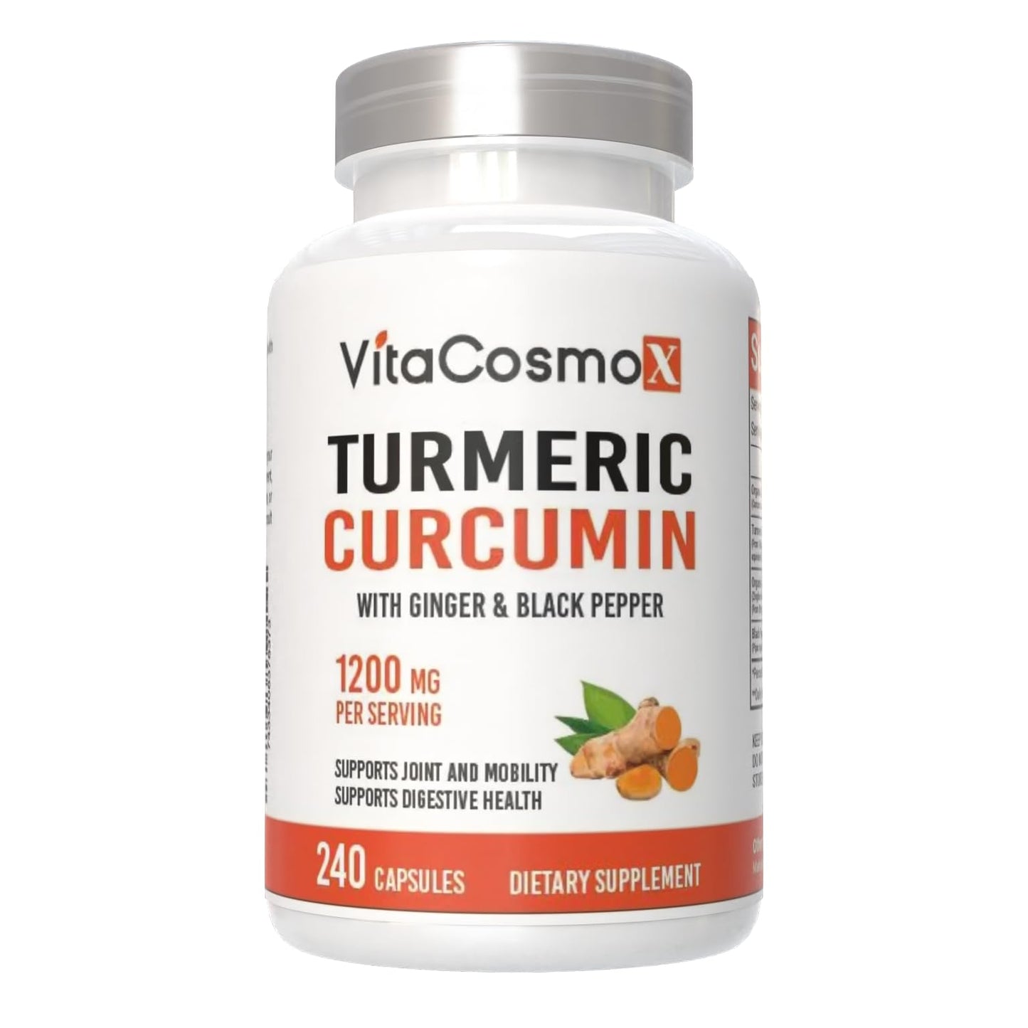 VitaCosmoX Turmeric Curcumin with Bioperine 1200 mg Veggie Capsules, 240 Count