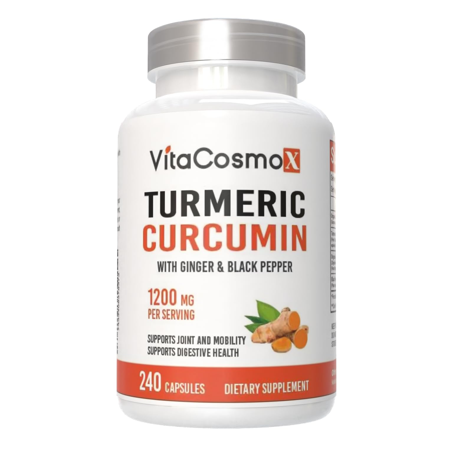 VitaCosmoX Turmeric Curcumin with Bioperine 1200 mg Veggie Capsules, 240 Count, Non-GMO, Vegan