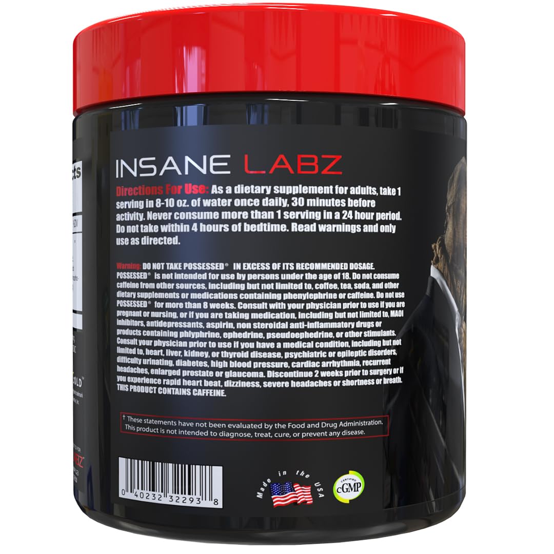 Insane Labz Possessed Low Stimulant Testosterone Boosting Pre Workout Powder 7.8 Ounce