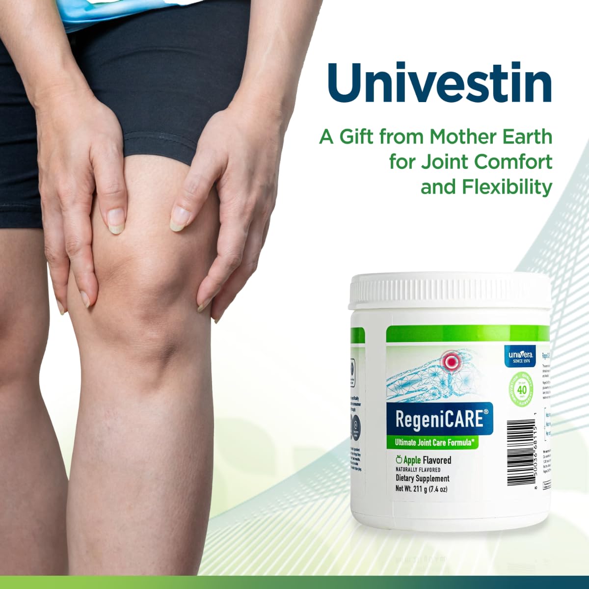 Univera RegeniCARE Green Apple Glucosamine Chondroitin MSM Univestin Joint Health Joint Support Mobility + Flexibility Powder, 7.4 Ounce