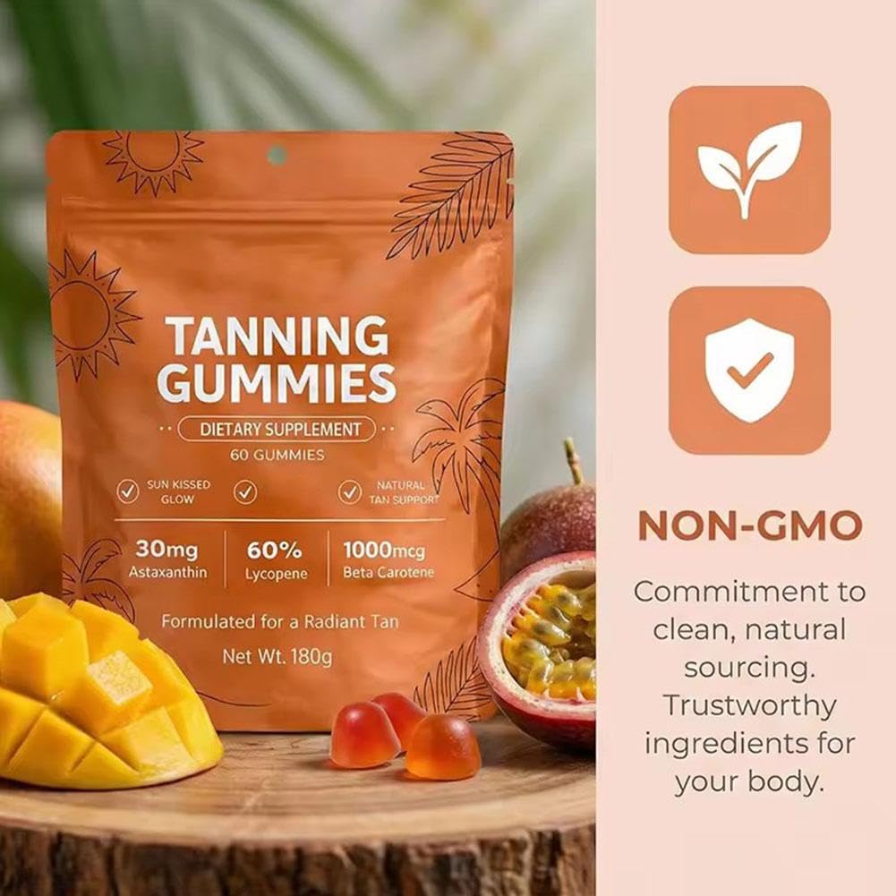 Prndkhn Skin Tanning Gummies with Vitamin C & E, Astaxanthin, Beta Carotene, Skin Radiance & Hydration for Natural Looking Glow, Vegan & Sugar Free, Bronzing, 60 Count