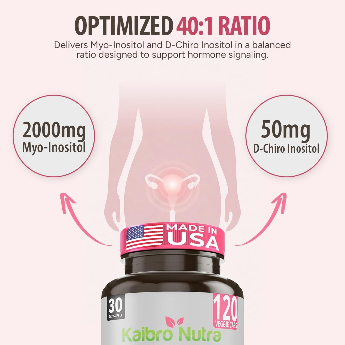 Kaibro Nutra Myo-Inositol & D-Chiro Inositol 40:1 Supplement - 2050mg Capsule, 120 Count