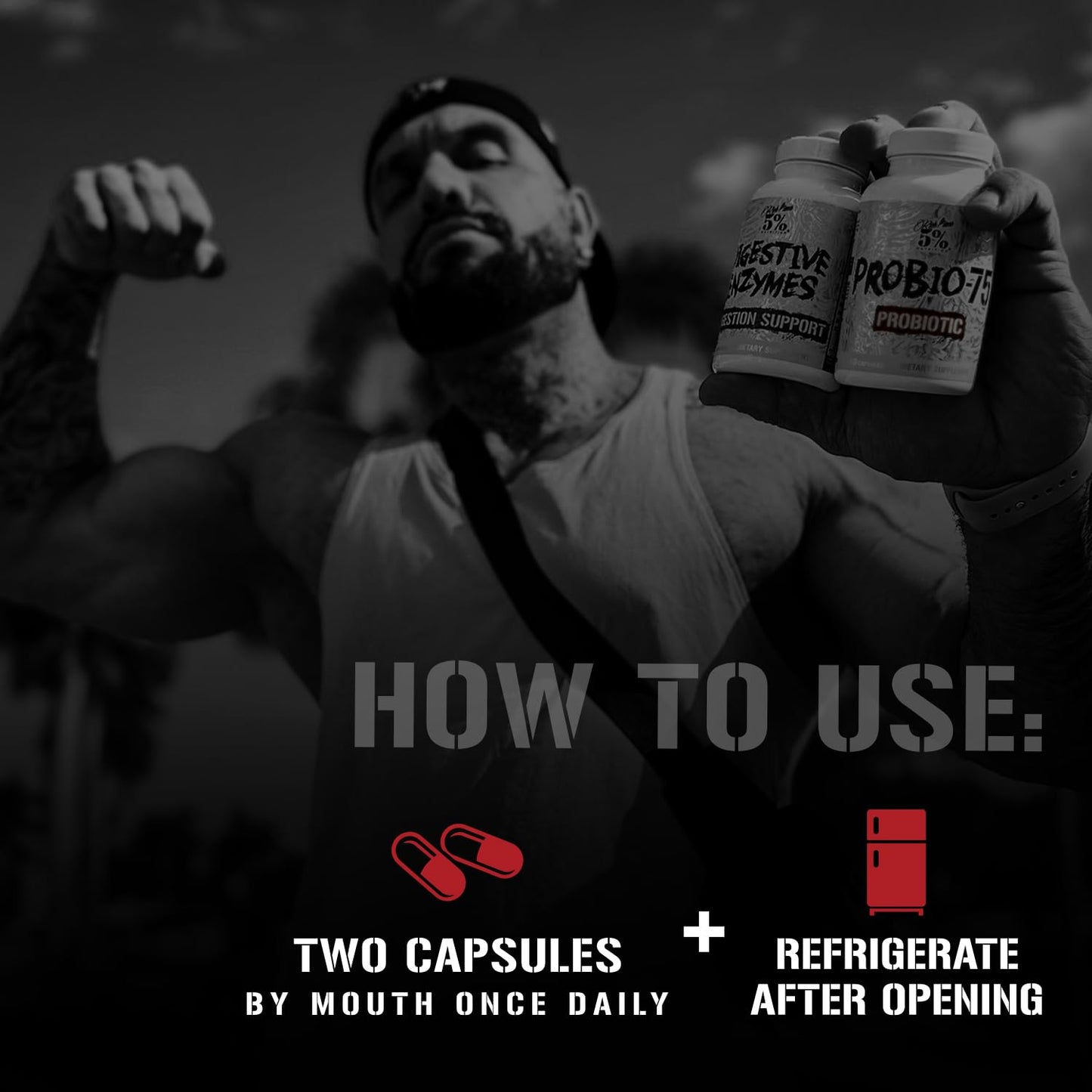5% Nutrition Rich Piana Probio-75 Billion CFUs Capsules, 60 Count
