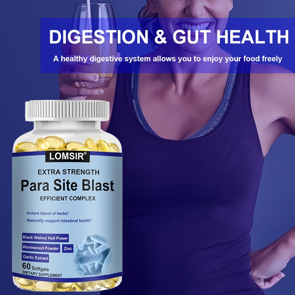 LOMSIR Premium para Site Blast - Intestine Health with Black Walnut, Wormwood Powder & More - Cleanse, Detox, Intestinal Guard Formula Supplement for Humans Softgels, 60 Count