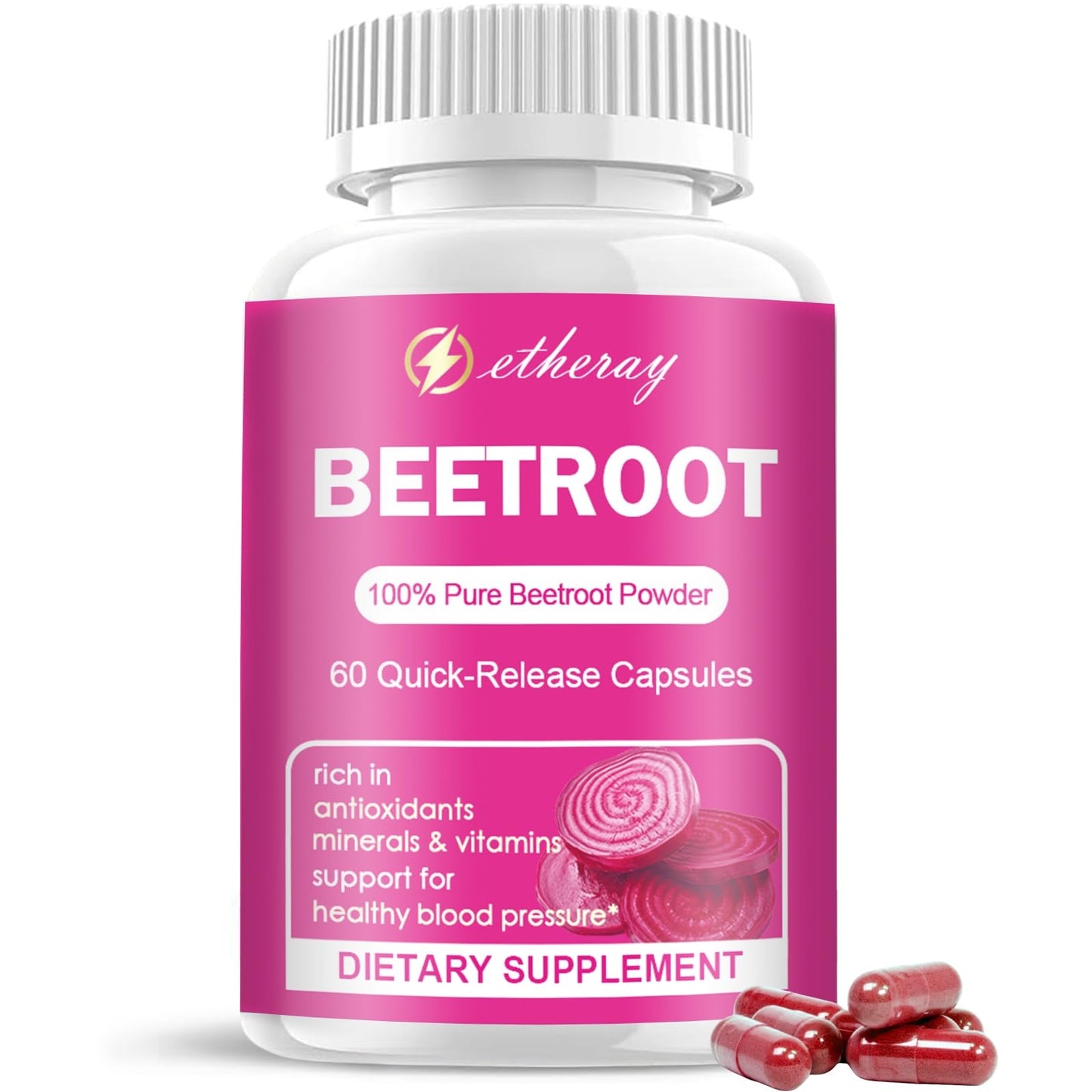 etheray Beet Root Capsules 1300mg Organic Beetroot Powder, Capsule, 60 Count