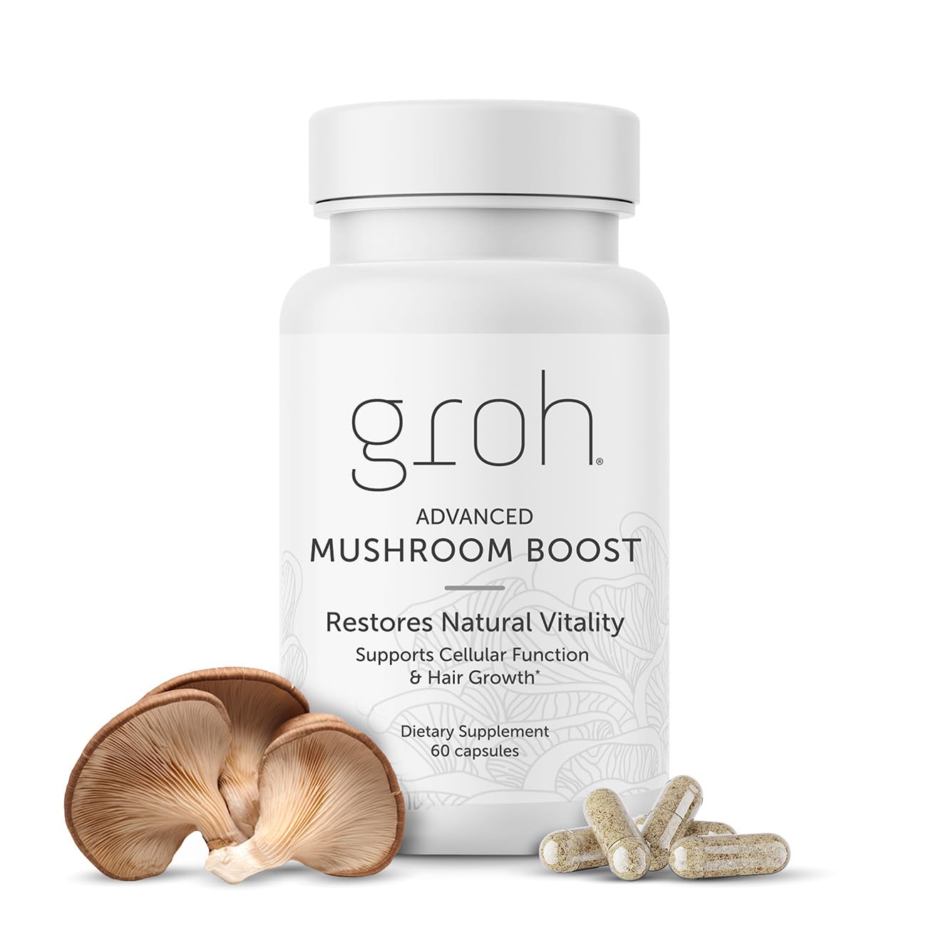 GROH Daily Vitality Boost - All Natural Hair Growth Supplement powered by ErgoD2 60 Capsules
