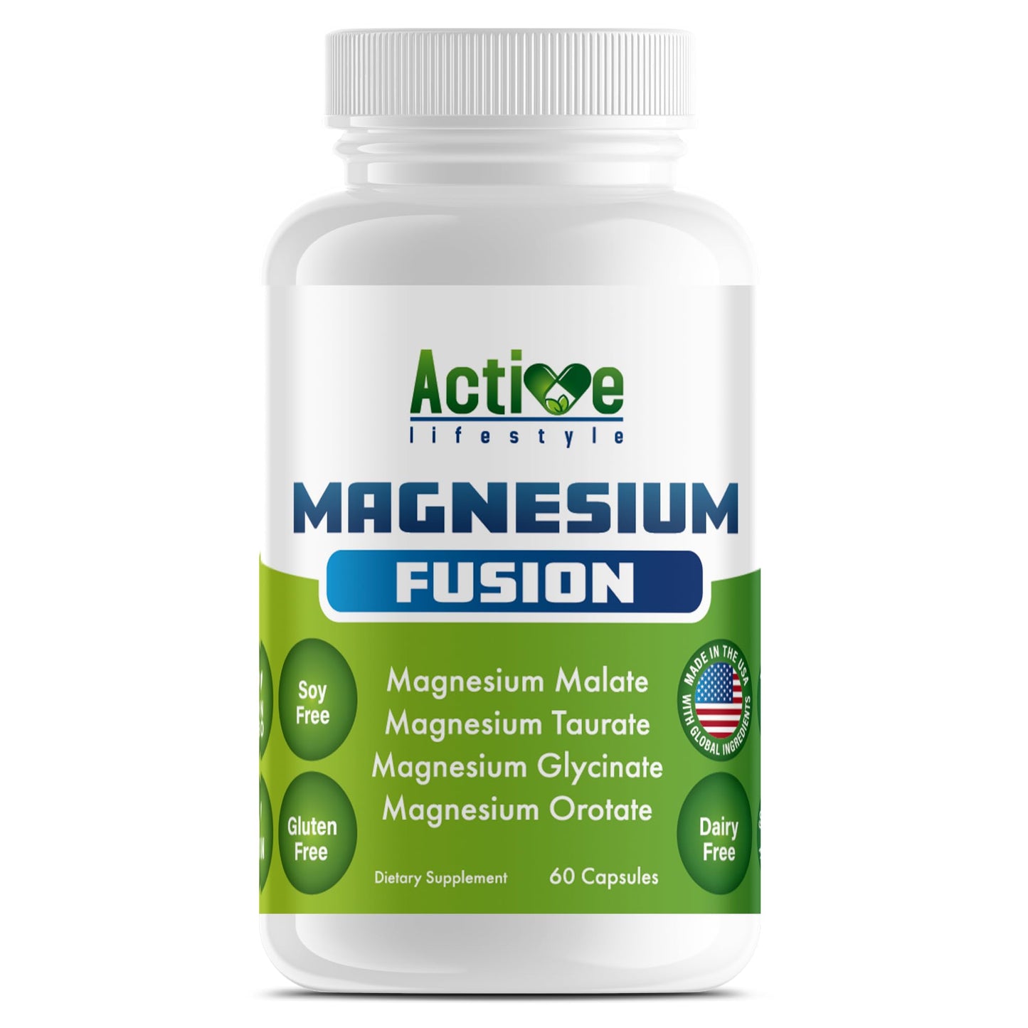 Active Lifestyle Magnesium Fusion 4X, Glycinate, Taurate, Malate, Orotate Complex Capsules, 60 Count
