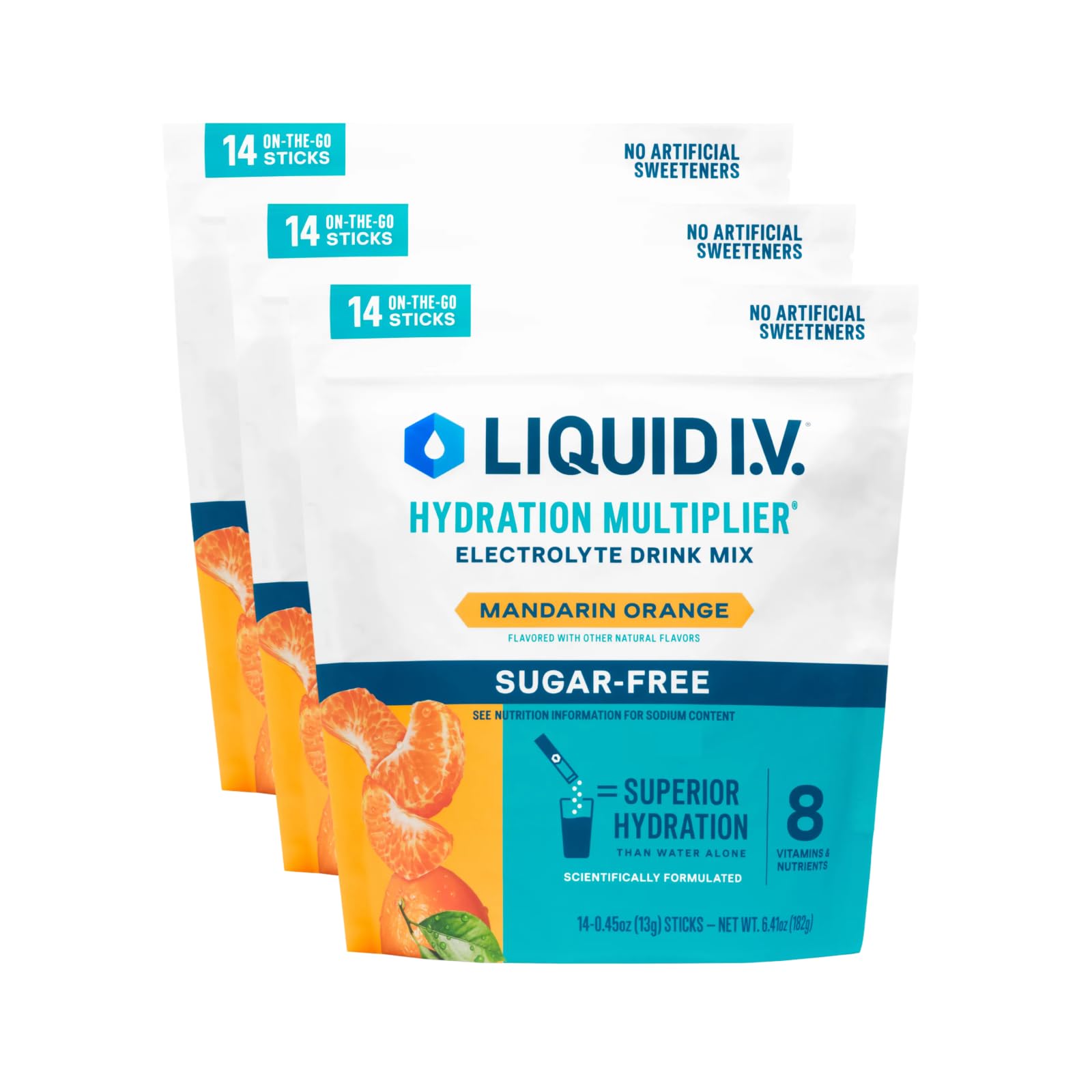 Liquid I.V. Sugar Free Hydration Electrolytes Powder, Mandarin Orange, 42 Count