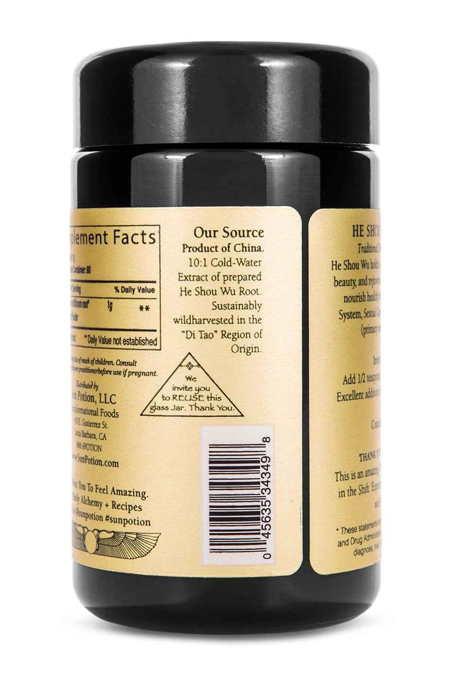 Sun Potion He Shou Wu Powder 10:1 Extract 200g Fo-Ti Root (Polygonum Multiflorum), 90.3 oz