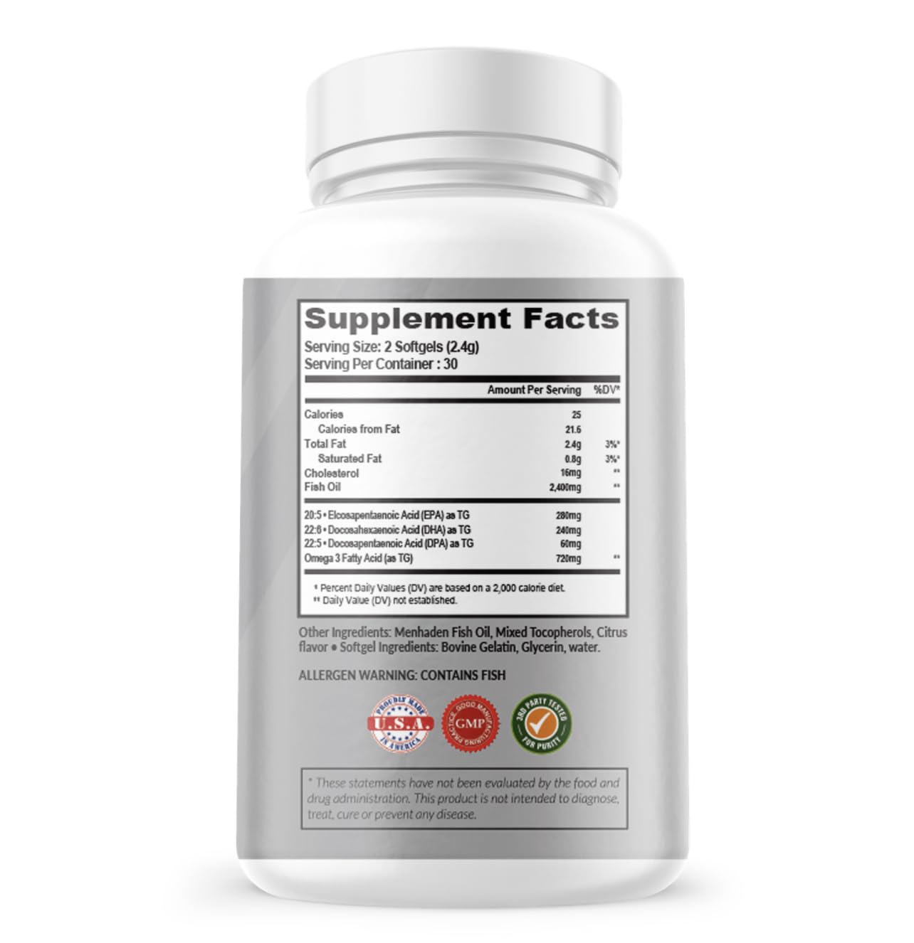 Atlas Nutraceuticals Menhaden Fish Oil Omega-3 Softgels 60 Count
