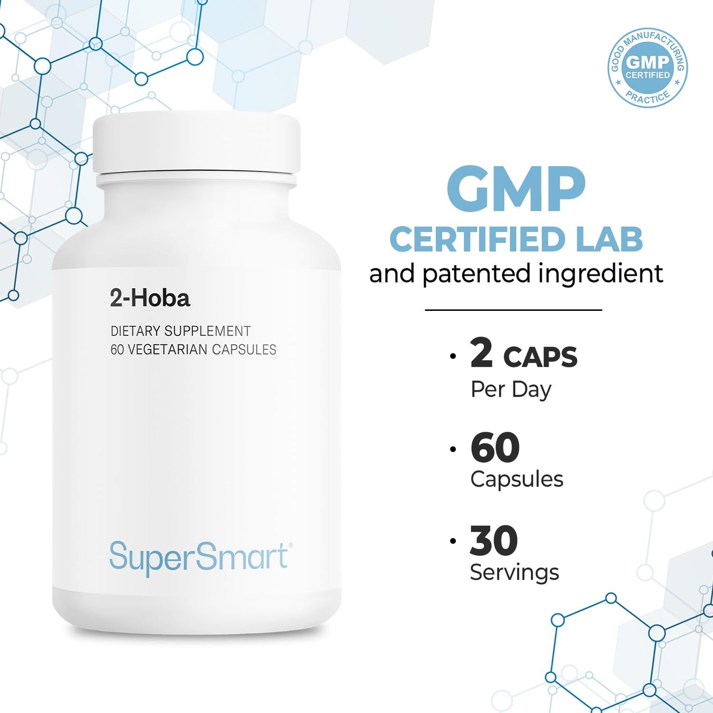 Supersmart 2-HOBA Supplement 100mg per Day (Hobamine) - 2-Hydroxybenzylamine, Non-GMO & Gluten Free, 60 Vegetarian Capsules