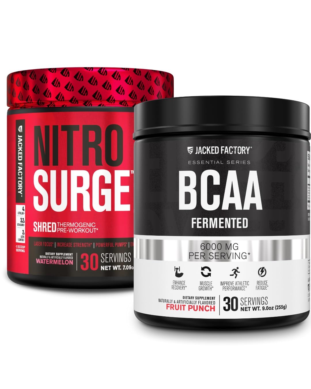 Jacked Factory Nitrosurge Shred Thermogenic Pre-Workout in Watermelon & BCAA in Fruit Punch Powder, 2