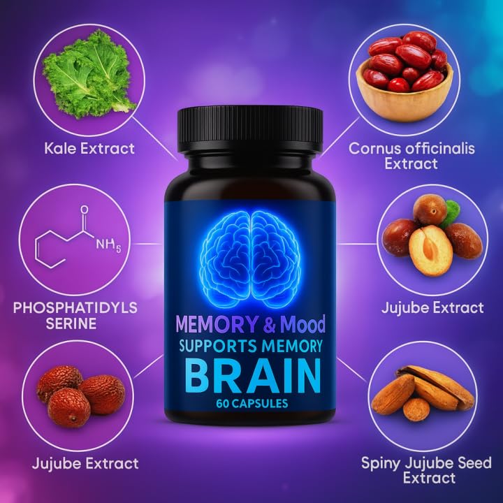 DFTLUUE Nootropic Brain Supplement for Memory and Focus, Cognitive Support Formula with B Vitamins, Folate & Dihydromyricetin, Mental Clarity & Daily Performance, Capsule, 60 Capsules