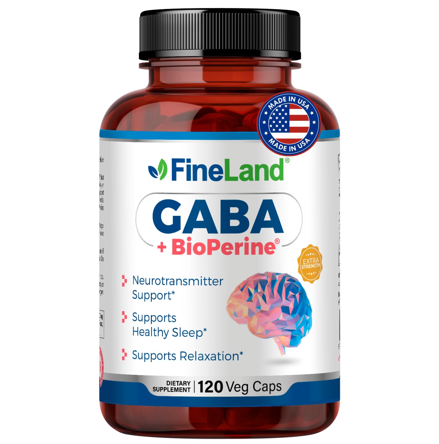 FineLand GABA + BioPerine Gamma-Aminobutyric Acid Supplement Capsule 120 Capsules