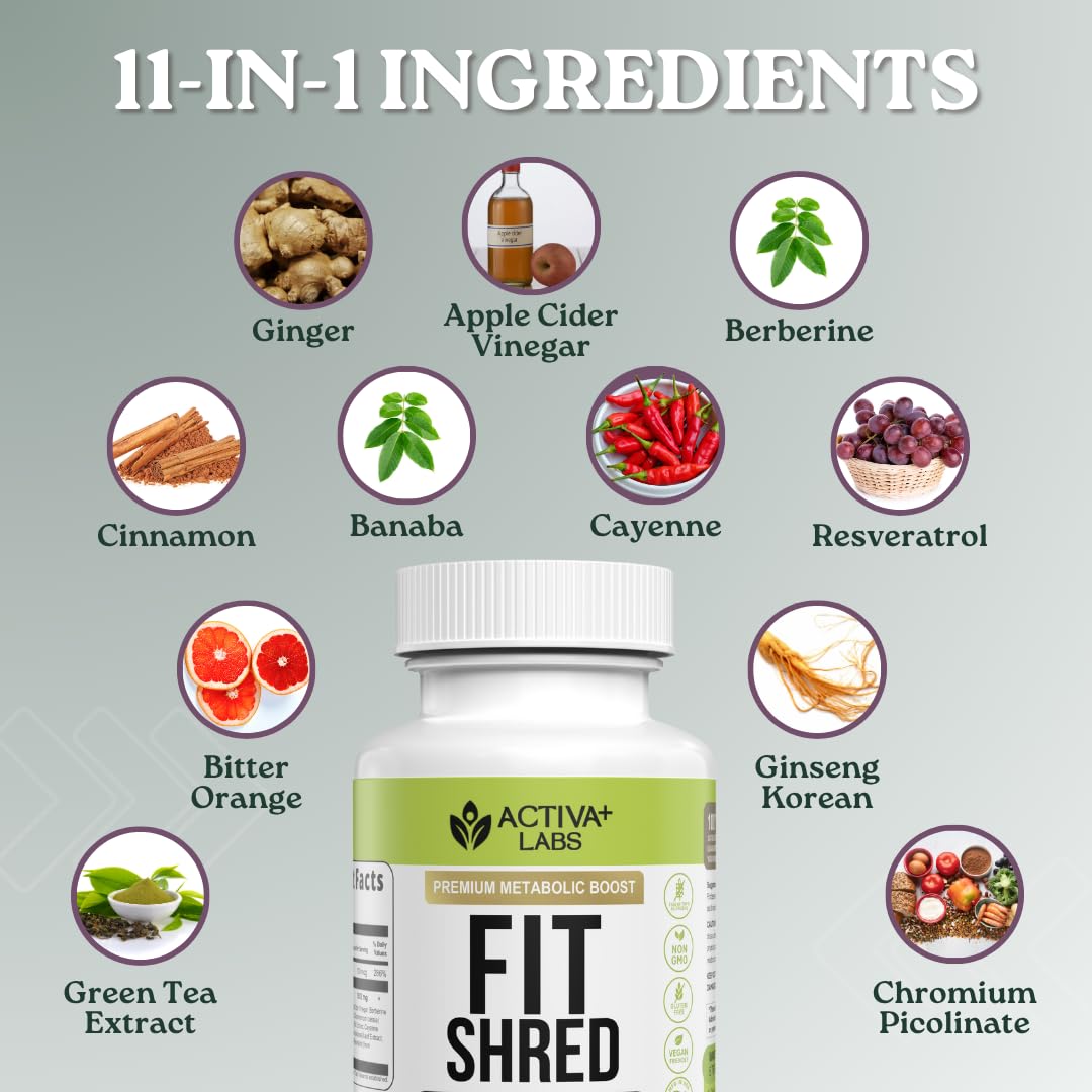 Activa Labs Fit Shred -11-in-1 Weight Management Herbal Supplement for Energy, Digestive Support & Daily Wellness 90 Capsules