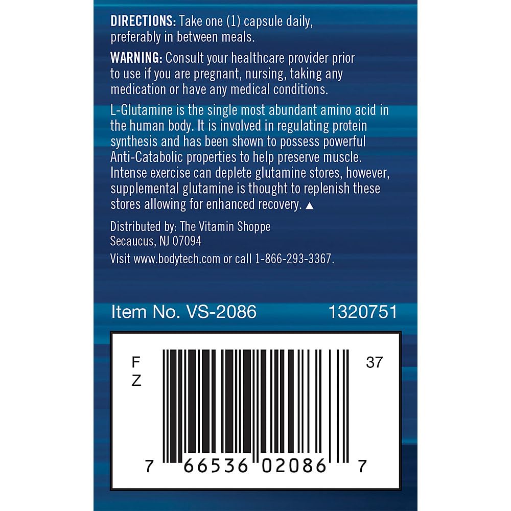 BodyTech Glutamine Capsules, 100 Capsules