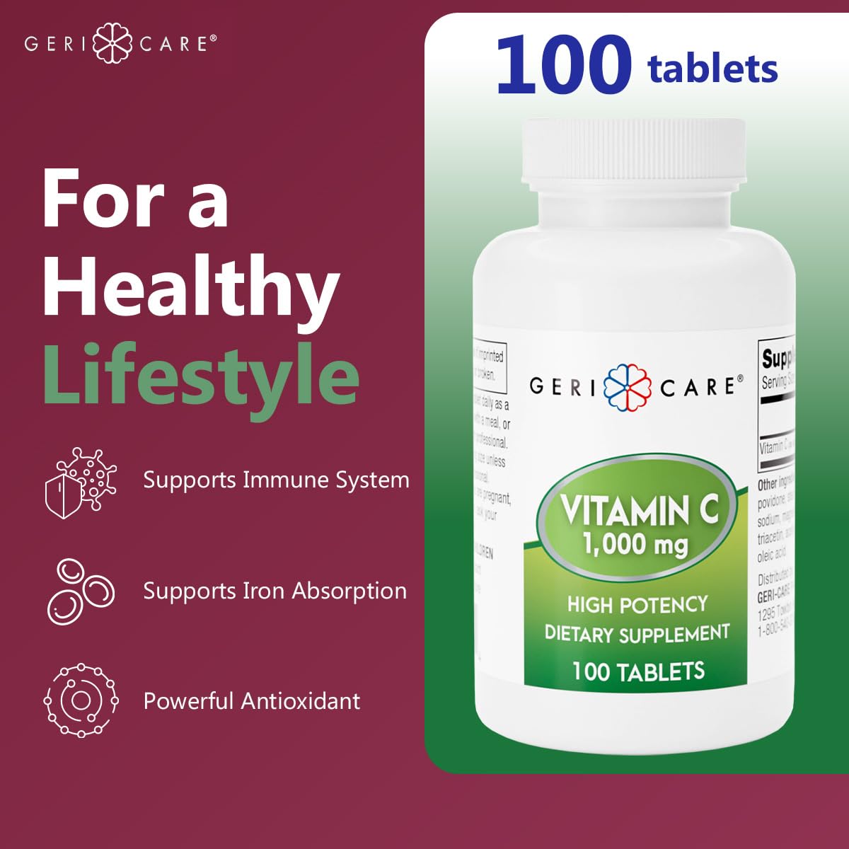 GeriCare Vitamin C 1000 mg Tablet, 100 Tablets